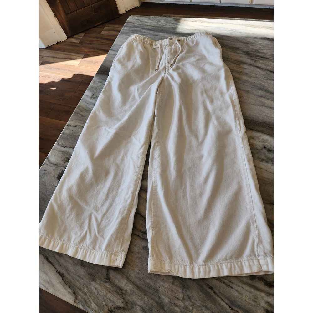 Pilcro Off White Wide Leg Cotton Lyocell Pants Womens Small Elastic Waist
